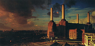 brown high-rise building, Pink Floyd, animals, London, pigs