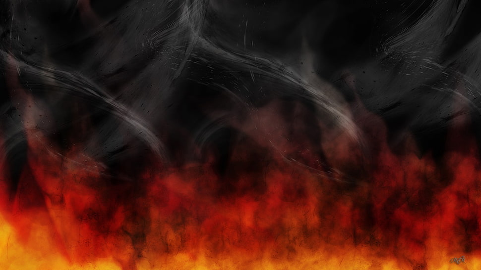 gray smoke, artwork, fire, smoke, digital art HD wallpaper