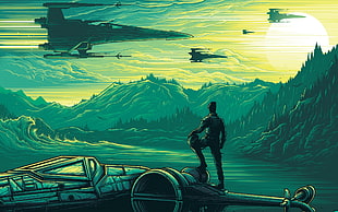 man standing on plane illustration, Star Wars, Star Wars: The Force Awakens, artwork, X-wing HD wallpaper