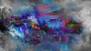 blue, pink, and purple abstract painting HD wallpaper