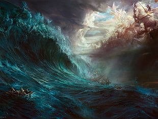 water waves painting, fantasy art