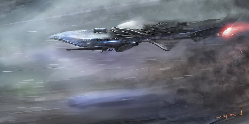 gray jet plane game cover, concept art, science fiction, futuristic HD wallpaper