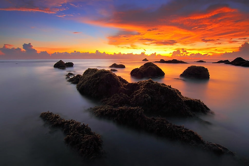 sea, dawn, nature, sky HD wallpaper