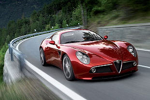 red and white convertible coupe, Alfa Romeo, car, red cars, motion blur