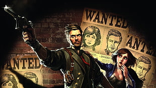 man pointing gun graphic wallpaper, BioShock Infinite, video games, BioShock, Booker DeWitt