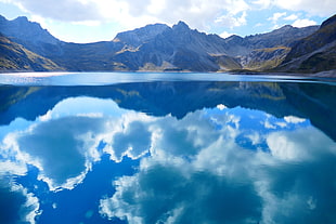 landscape shot of body of water near mountain during daytime HD wallpaper