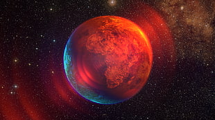 red and blue planet digital wallpaper, Earth