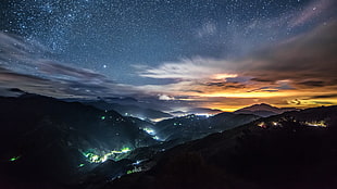 silhouette of mountain, hehuanshan, mountains, Taiwan, night HD wallpaper