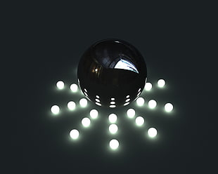 black decorative ball, abstract, sphere, glowing