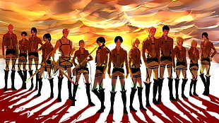 Attack On Titans illustration, Shingeki no Kyojin, Eren Jeager, Mikasa Ackerman, Armin Arlert HD wallpaper