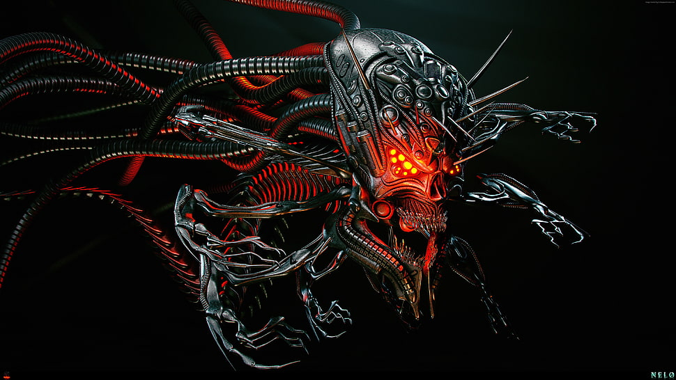 gray metal skull with arms digital wallpper HD wallpaper