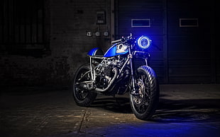 blue and black standard motorcycle, motorcycle