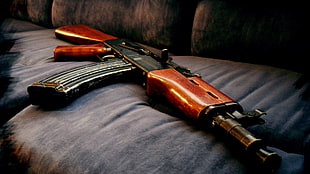 red and black RC car, weapon, gun, black, AKS-74U