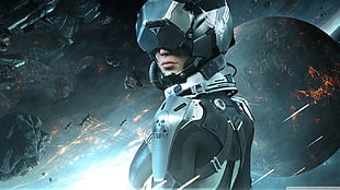 game digital wallpaper, Eve: Valkyrie, science fiction, video games, helmet