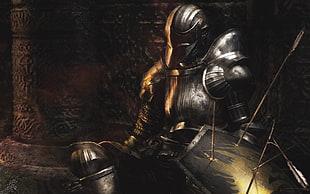 black knight sitting on ground painting, Dark Souls, Demon's Souls