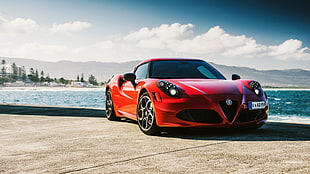 red coupe, car, sports car, Alfa Romeo, Alfa Romeo 4C