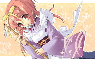 female anime character wearing purple dress HD wallpaper
