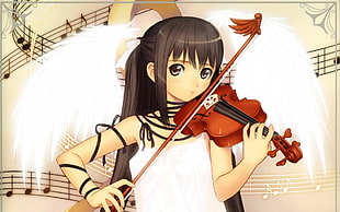 girl playing violin anime character digital wallpaper