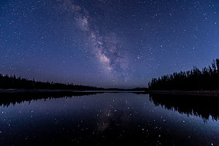body of water, Night sky, Stars, Starry sky HD wallpaper