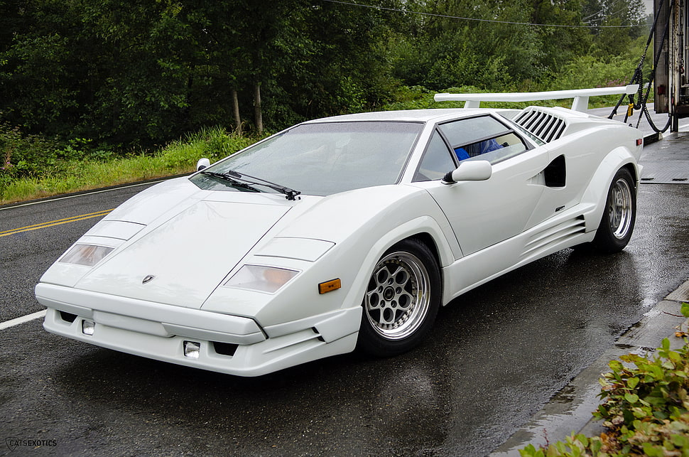 white Lamborghini Countach coupe HD wallpaper