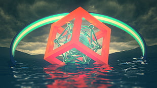red cube illustration, Cinema 4D, Photoshop, render HD wallpaper