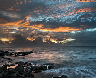 rock formation on seashore and sea photography HD wallpaper