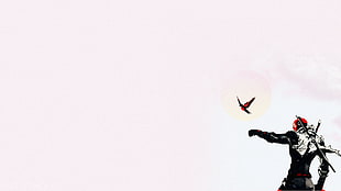 Deadpool illustration, Red Hat, birds, robins, painting