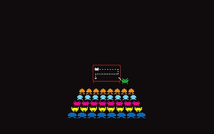 Galactica game, Space Invaders, simple background, minimalism, video games