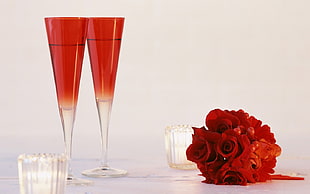 red rose bouquet, drink, white, red, glass