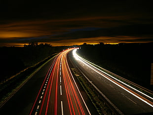 road lights during nighttime HD wallpaper