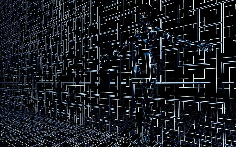 black and white digital wallpaper, Digital Blasphemy, cyberpunk, robot, machine HD wallpaper
