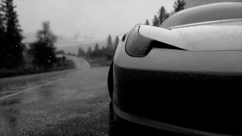 black car, Driveclub, car, rain, Ferrari HD wallpaper
