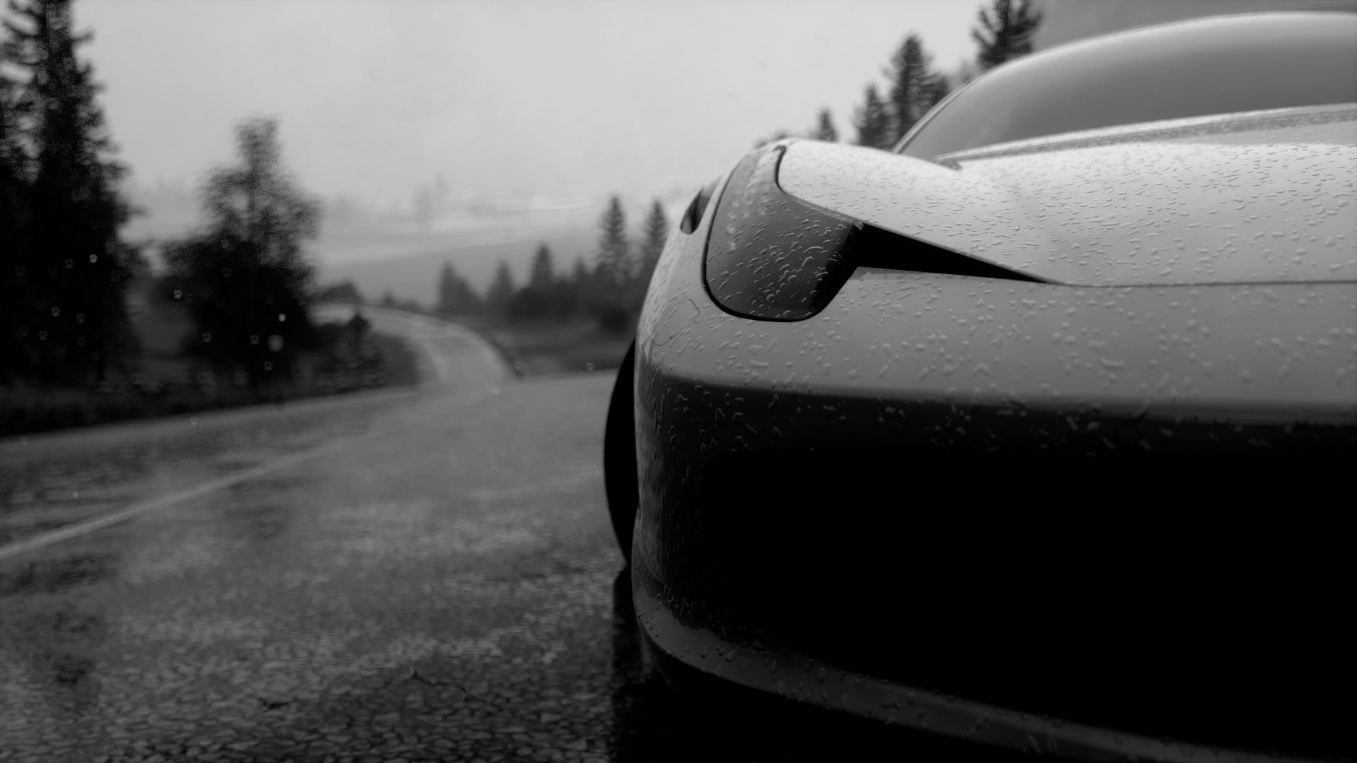 black car, Driveclub, car, rain, Ferrari