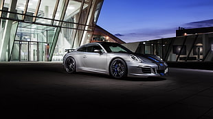 silver Porsche 911 coupe, car