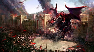 red dragon illustration, dragon, fantasy art