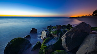 seashore under golden hour, sea, nature, rock, beach HD wallpaper