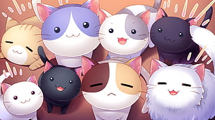 assorted cat illustrations, cat, Nyan Cafe Macchiato, visual novel HD wallpaper