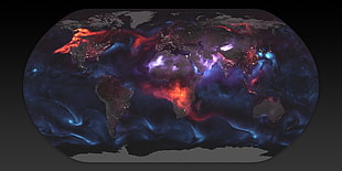 purple and gray globe decor, NASA, world map, atmosphere