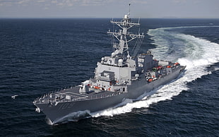 gray military ship, Destroyer, ship, Arleigh Burke Class Destroyer, military