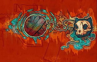 yarn ball and cat skull concept art, cat, abstract, yarn, skull HD wallpaper