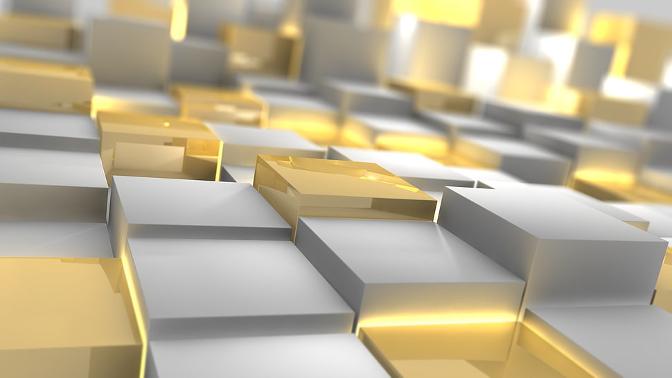 closeup photo of gray and gold-colored cubes graphic art HD wallpaper