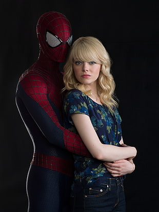 Spider-Man and Emma Stone digital wallpaper