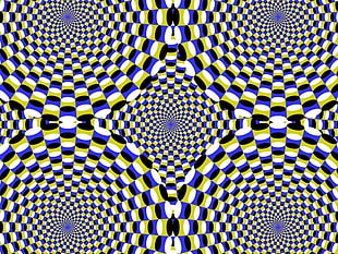blue and yellow illusion digital wallpaper, abstract, optical illusion HD wallpaper
