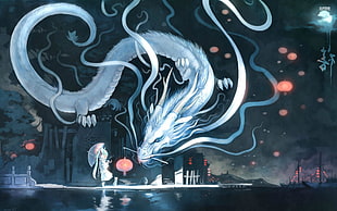 person with umbrella and dragon painting, Hatsune Miku, Hatsune Miku Append HD wallpaper