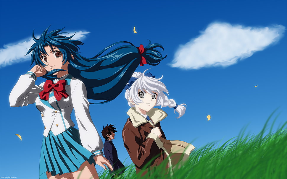 blue haired girl anime HD wallpaper