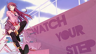 woman in red school uniform anime HD wallpaper