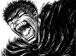 growling man manga scene, Berserk, Guts, Kentaro Miura