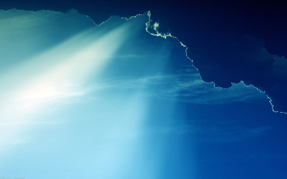 blue sky painting, sky, clouds, sun rays HD wallpaper