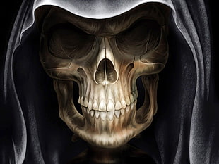 skull wearing hood graphic wallpaper, death, skull, Grim Reaper, fantasy art