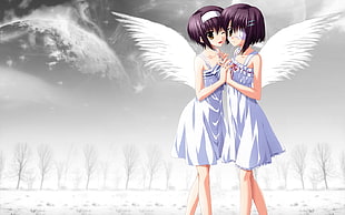 two white dress with wings anime HD wallpaper